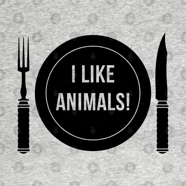 I Like Animals! (Fork / Knife / Plate / Black) by MrFaulbaum